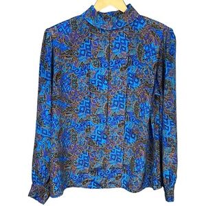 Vintage Nicola Blouse Women's Size 10 Blue Purple Long Sleeve